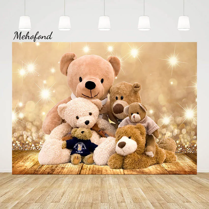 Mehofond Photography Backdrop Toy Bear Glitter Flash Children Birthday Party Photocall Cake Smash Decor Background Photo Studio