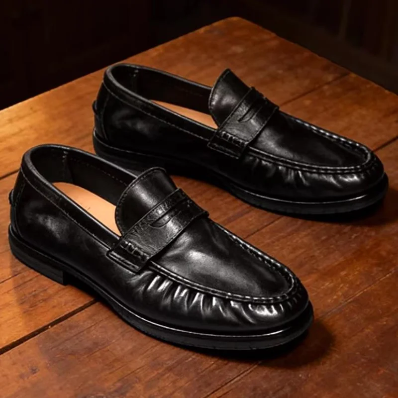 High-end Goodyear Horse Leather Shoes With Cow Leather Padded Slip-on Breathable Business Casual Shoe Men Loafers Bean Shoess