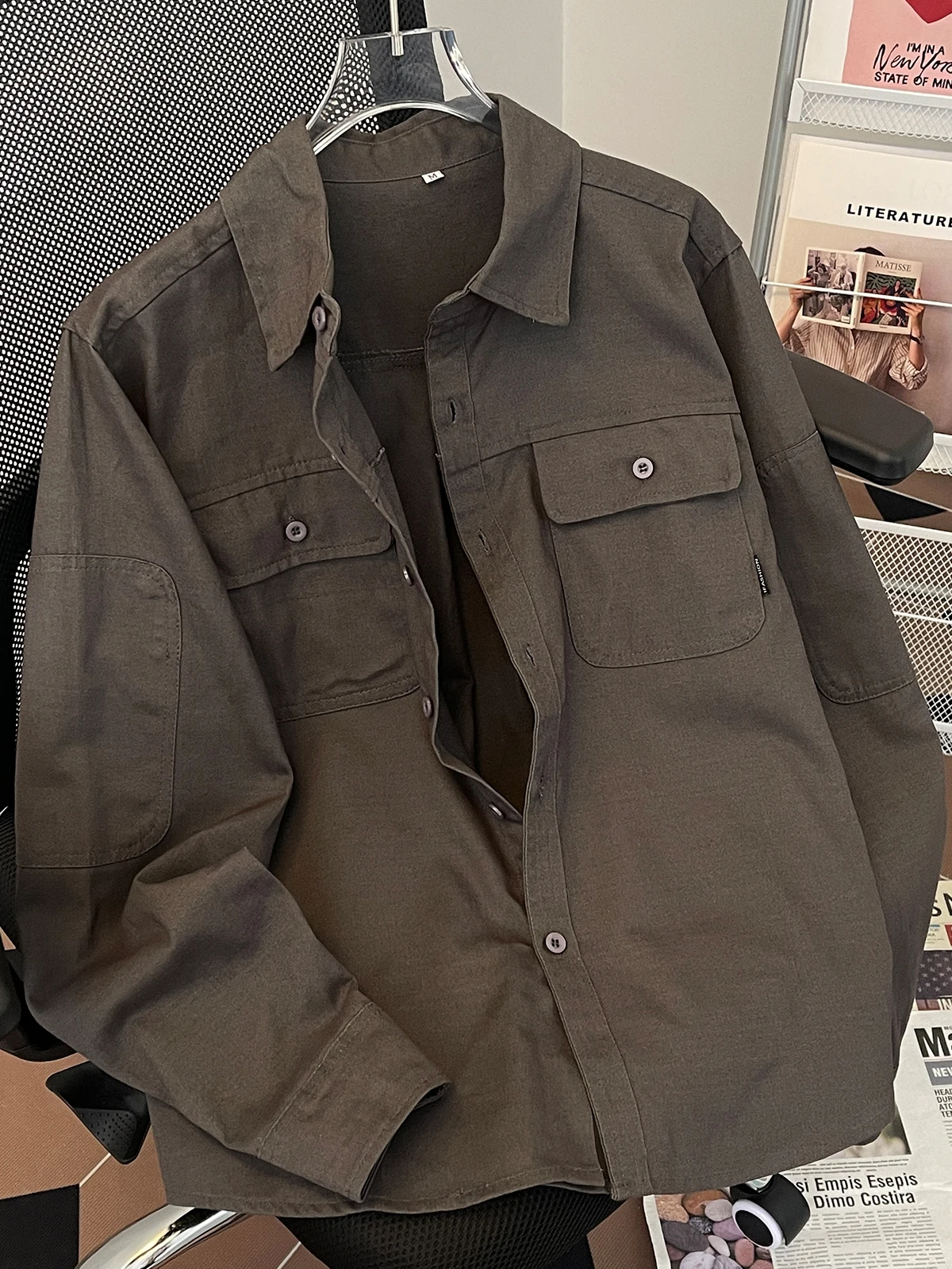 

Pure Cotton Workwear irt Men's Long Sve Casual Sli Japanese Hong Kong Sle Retro Haome High-End Feel Outerwear