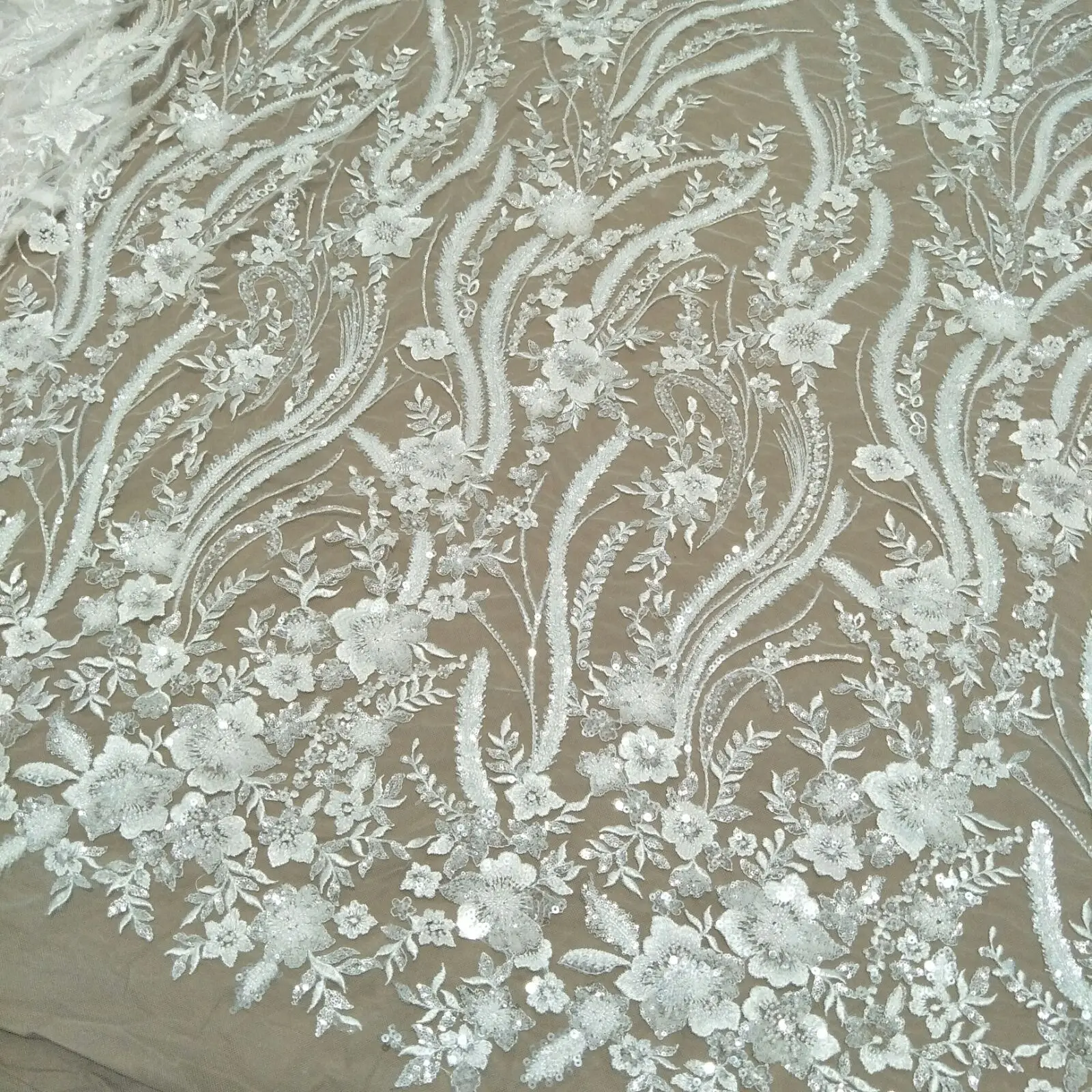 bridal wedding dress lace heavy beading lace fabric sequins sell by yard