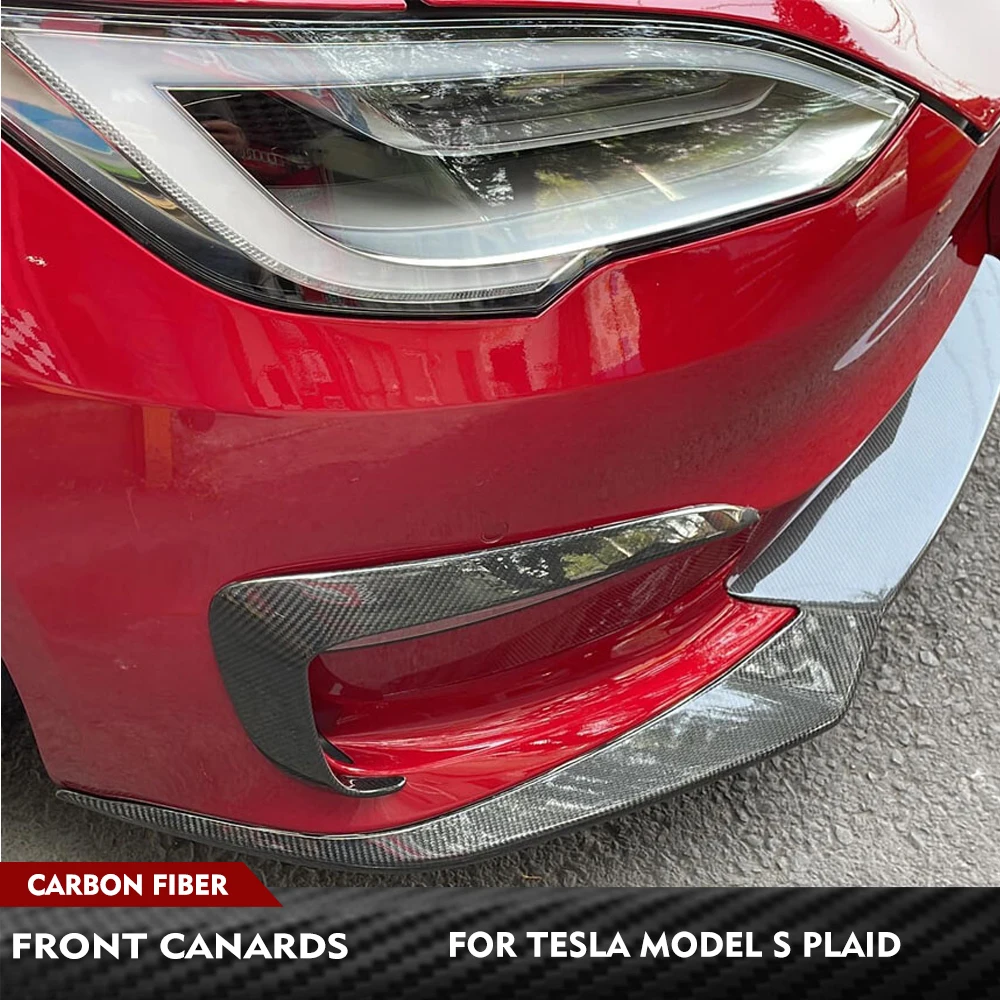 

For Tesla Model S Sedan 2021-2022 Carbon Fiber Car Front Bumper Canards Vent Car Side Air Vent Cover Apron Splitters Body Kits