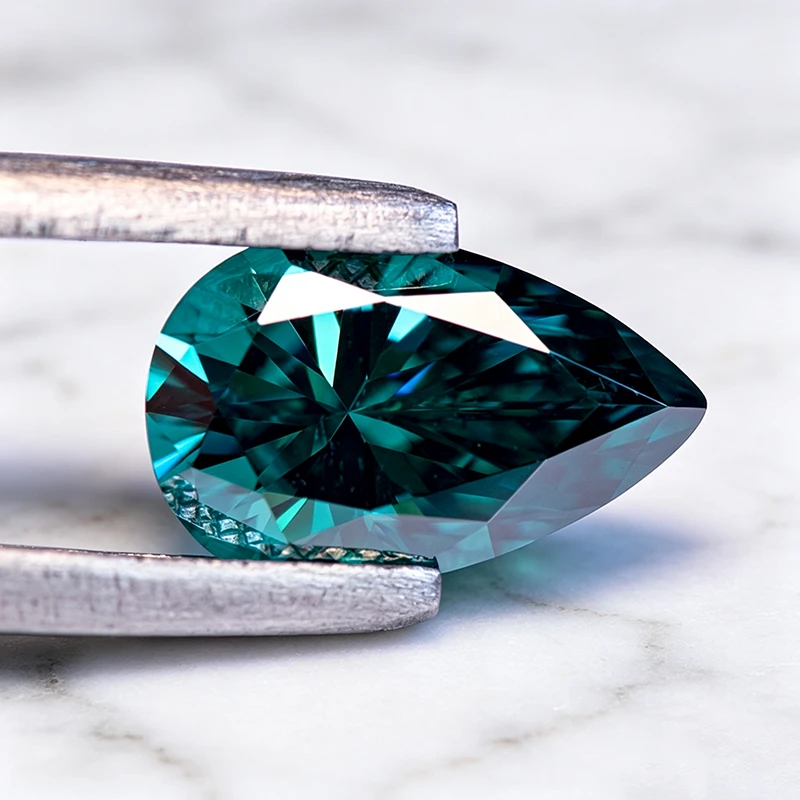 Moissanit-Stein in Birnenform, natürlicher smaragdgrüner, im Labor gezüchteter Edelstein für die Herstellung von Schmuck, Ringen, Halsketten und Ohrringen mit Zertifikat – Detail 5
