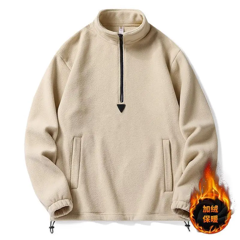 

Men Sweatshirts Spring Thicker Pullover Half Zipper Pullover for Male Hoody Outdoor Vintage Stand Neck Basic Solid Tops Clothing