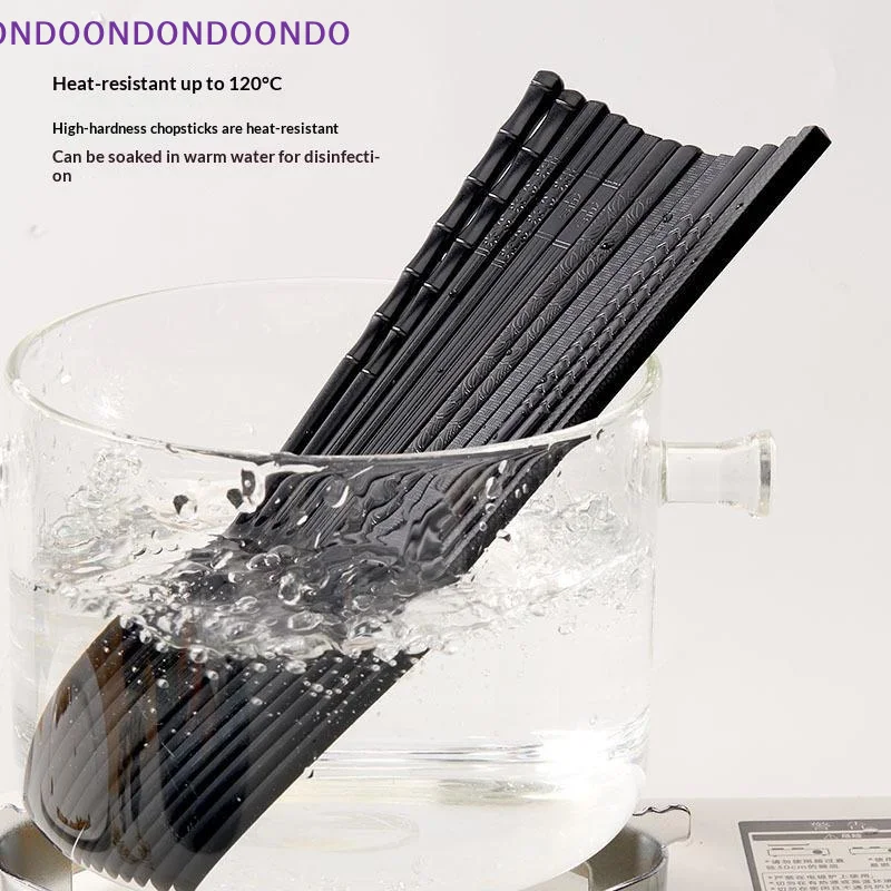 1 Pair Bamboo Pattern Chinese Chopsticks Non-Slip Black Food Grade Cutlery for Hot Pot Sushi Home Dining