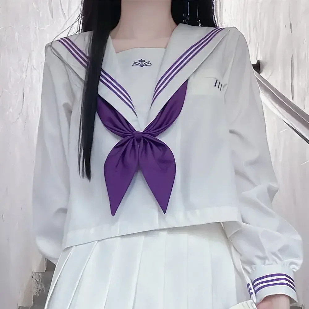 Japanese White Uniform Seifuku School Sailor Suit Purple Tie Korean Student JK Uniform Sailor Blouse Cosplay Girls Pleated Skirt