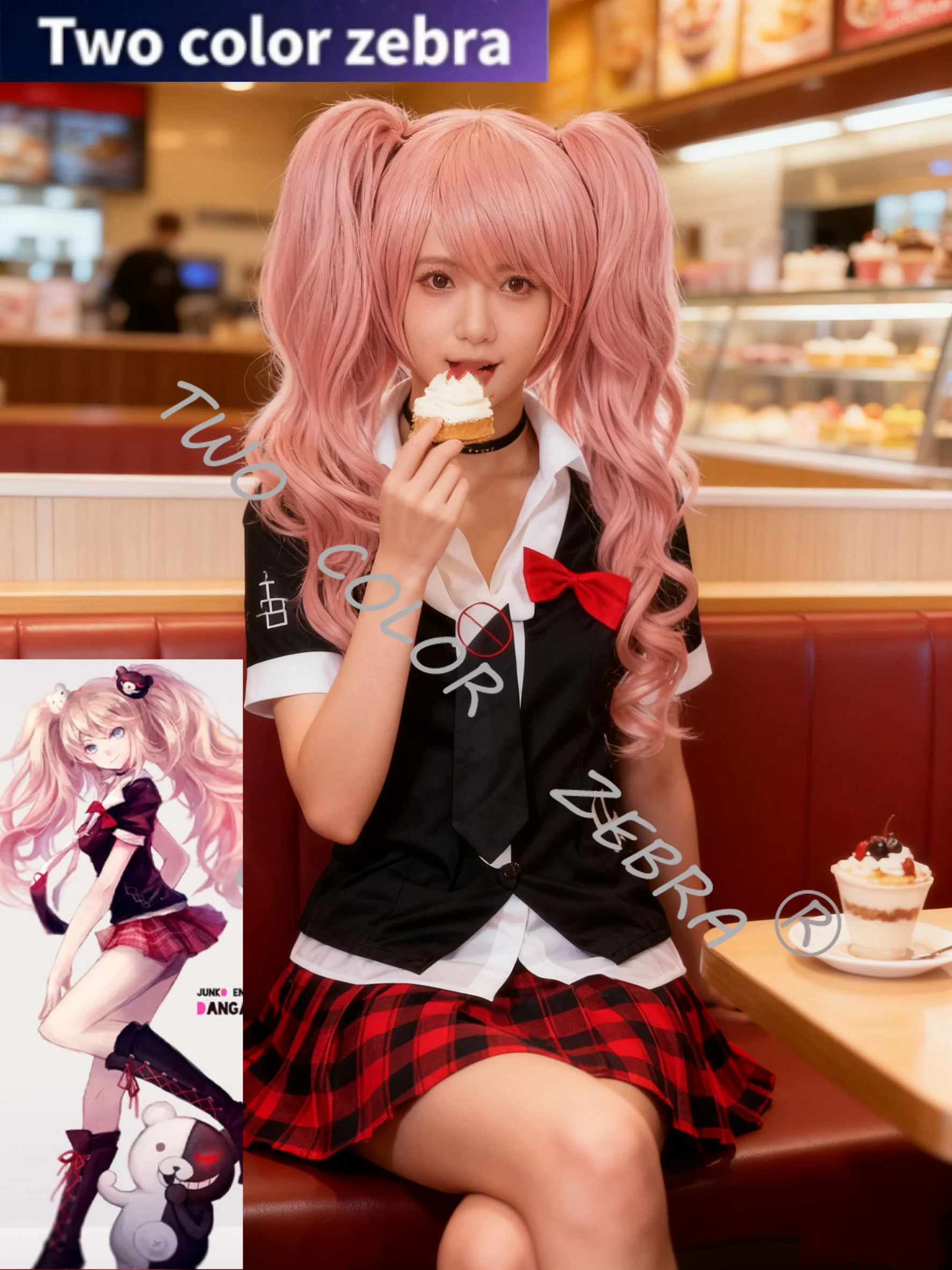 

Anime Junko Enoshima Danganronpa Cosplay Costume Low-necked Shirt Skirt Tie Full Set Dress School Style Uniform Role Play Party