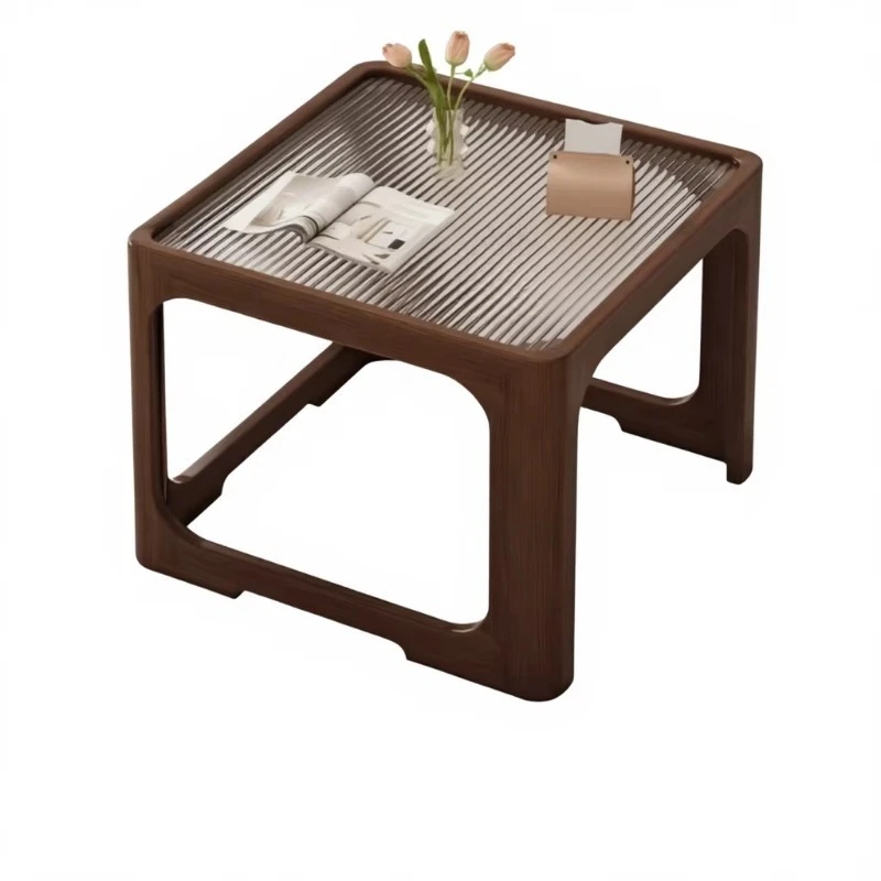 Modern square brown antique wooden sofa bedside table bedroom bedside table