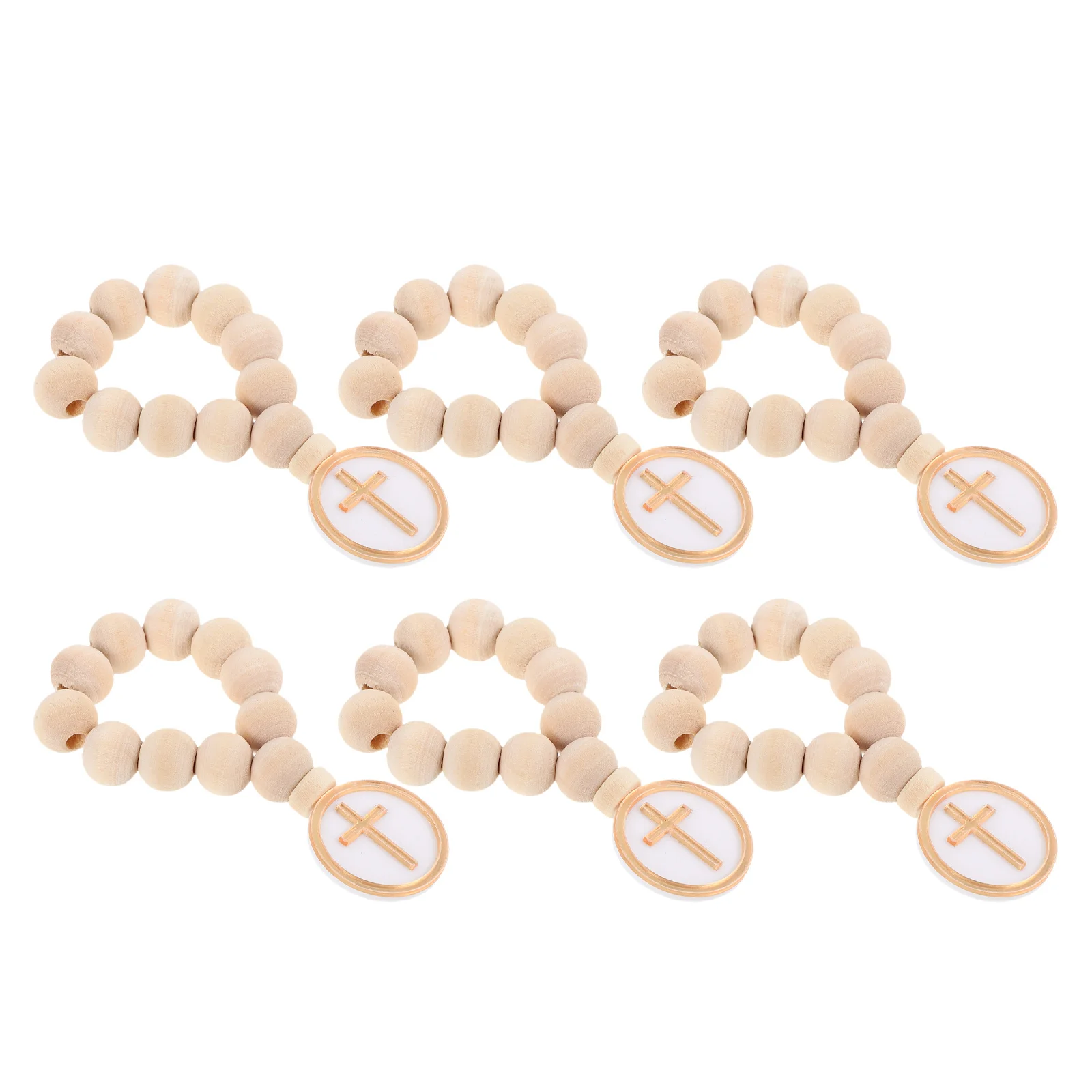 

6pcs Wooden Beads Rosary Baby Shower Baptism First Communion Religious Keepsake Handheld Prayer Mini Set In Organza Pouch