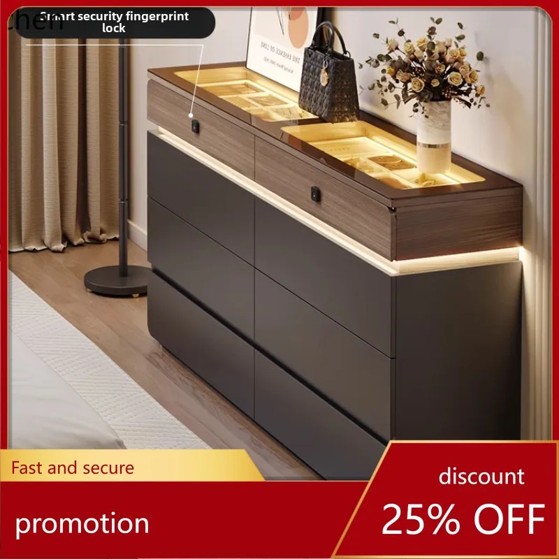 HT bedroom chest cabinet light luxury high-end sense with intelligent fingerprint lock narrow bedside cabinet storage cabinet