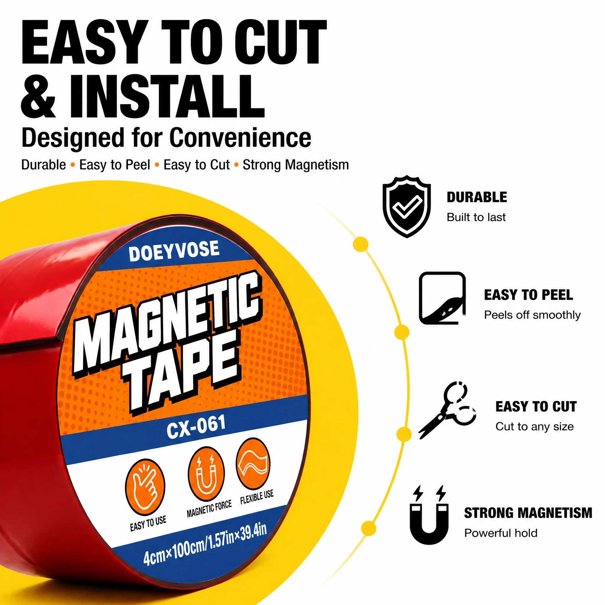 Heavy‑Duty Flexible Magnetic Tape With Adhesive Backing 1 Meter