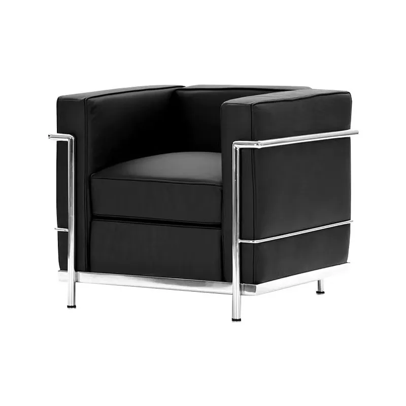 

Simple business office sofa, classic black reception room lounge area meeting leather sofa