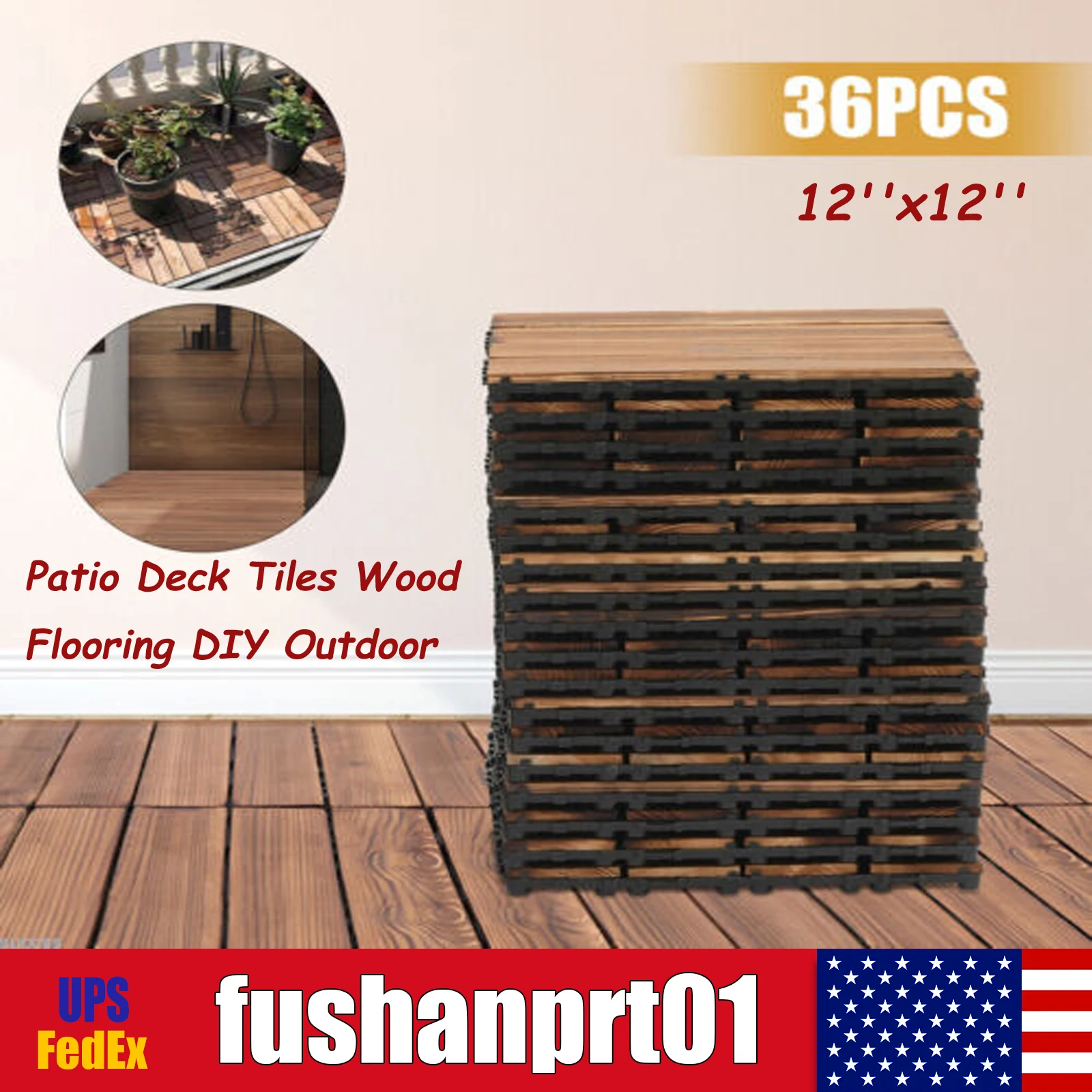 

36 Pack Hardwood Interlocking Patio Deck Tiles, Wood Outdoor Interlocking Flooring Tiles,12" × 12" Interlocking Patio Tiles