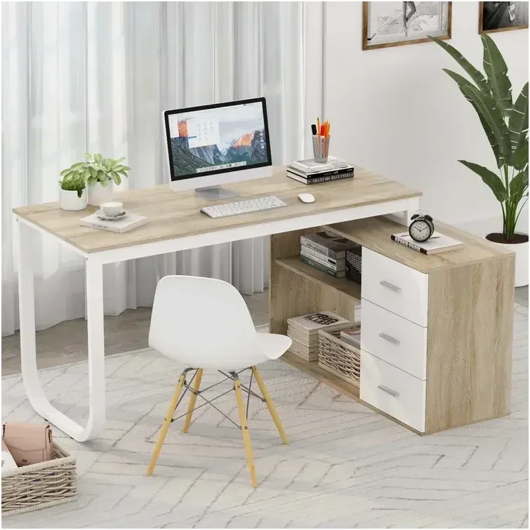 

New Arrival 55.1'' Desk With Two Open Bookshelves And A Wide Desktop Side Station Standing Desk