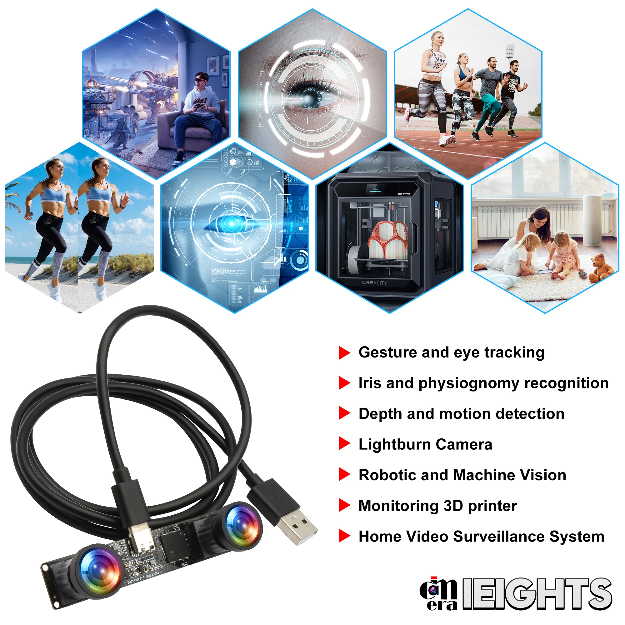 ELP 1200P 60fps Global Shutter USB Camera Module 4MP Wide Angle Dual Lens Lightburn Camera Synchronization PC Webcam Board