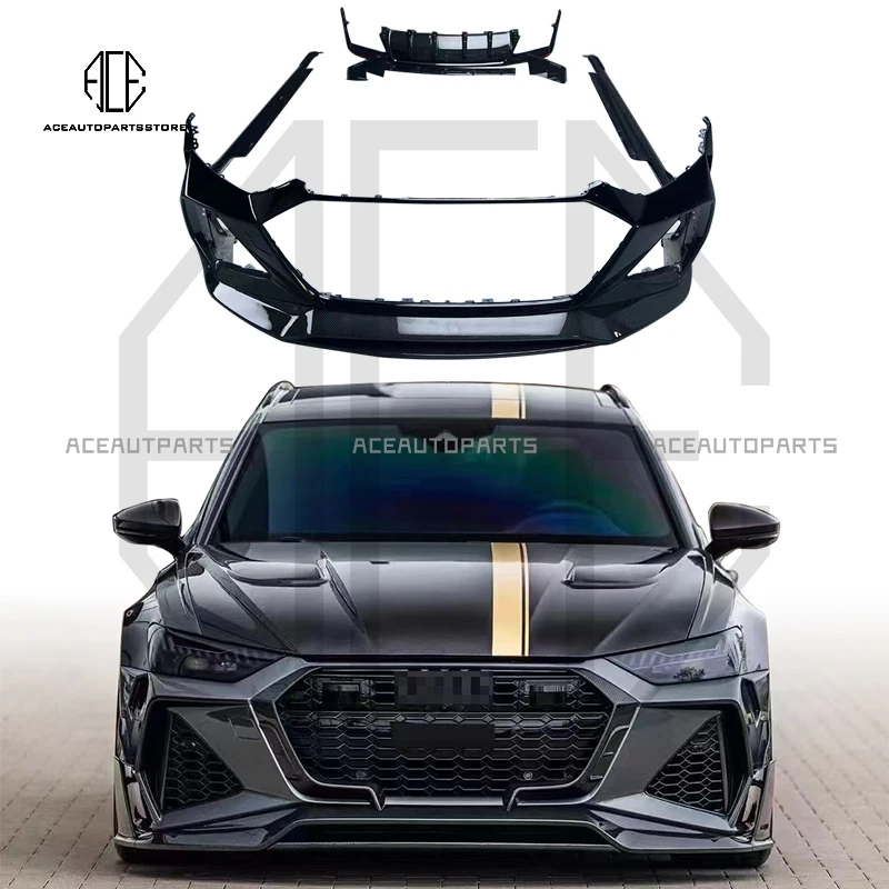 For Audi RS6 Upgrade Msy Style Dry Carbon Fiber Body Kit Front Bumper Side Skirt Rear Wing Exhaust Tail Throat