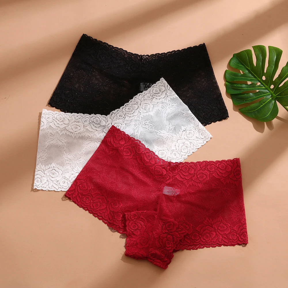 4 Pieces Women\'s Boxers Sexy Lace Panties for Women Perpective Female Underwear Mid-Rise Briefs Boyshorts Lady Seamless Lingerie
