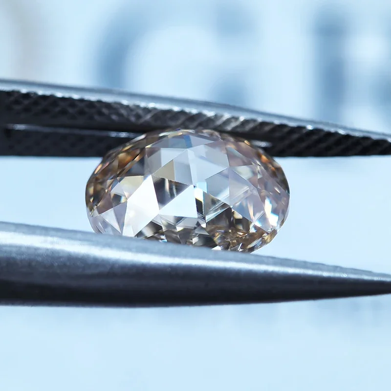 Moissanite Round Shape Double Faced Rose Cut Champagne Color Charm Beads for DIY Jewelry Making Materials with GRA Certificate