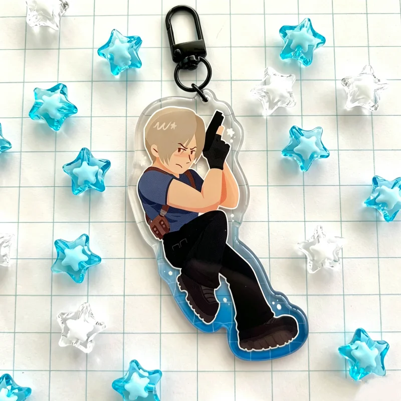 RE9&RE4 Leon Kennedy Acrylic Keychain Set Resident Evil Game Character Backpack Pendant Cute Cartoon Charm Gift For Gaming Fans