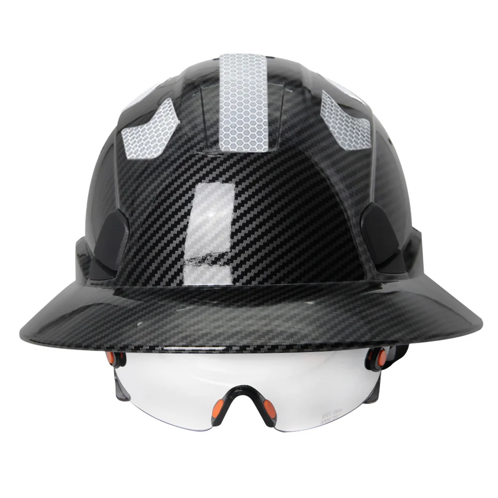 Safety Helmet with Goggles & Reflective Sticker Full Brim Hard Hat ABS ANSI Industrial Safety Protective Working Rescue Work Cap