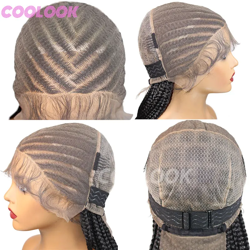 Synthetic Full Lace Twist Braided Wigs Black Women Tribal Braids Jumbo Braid Wigs 36" Handmade Cornrow Knotless Box Braided Wigs