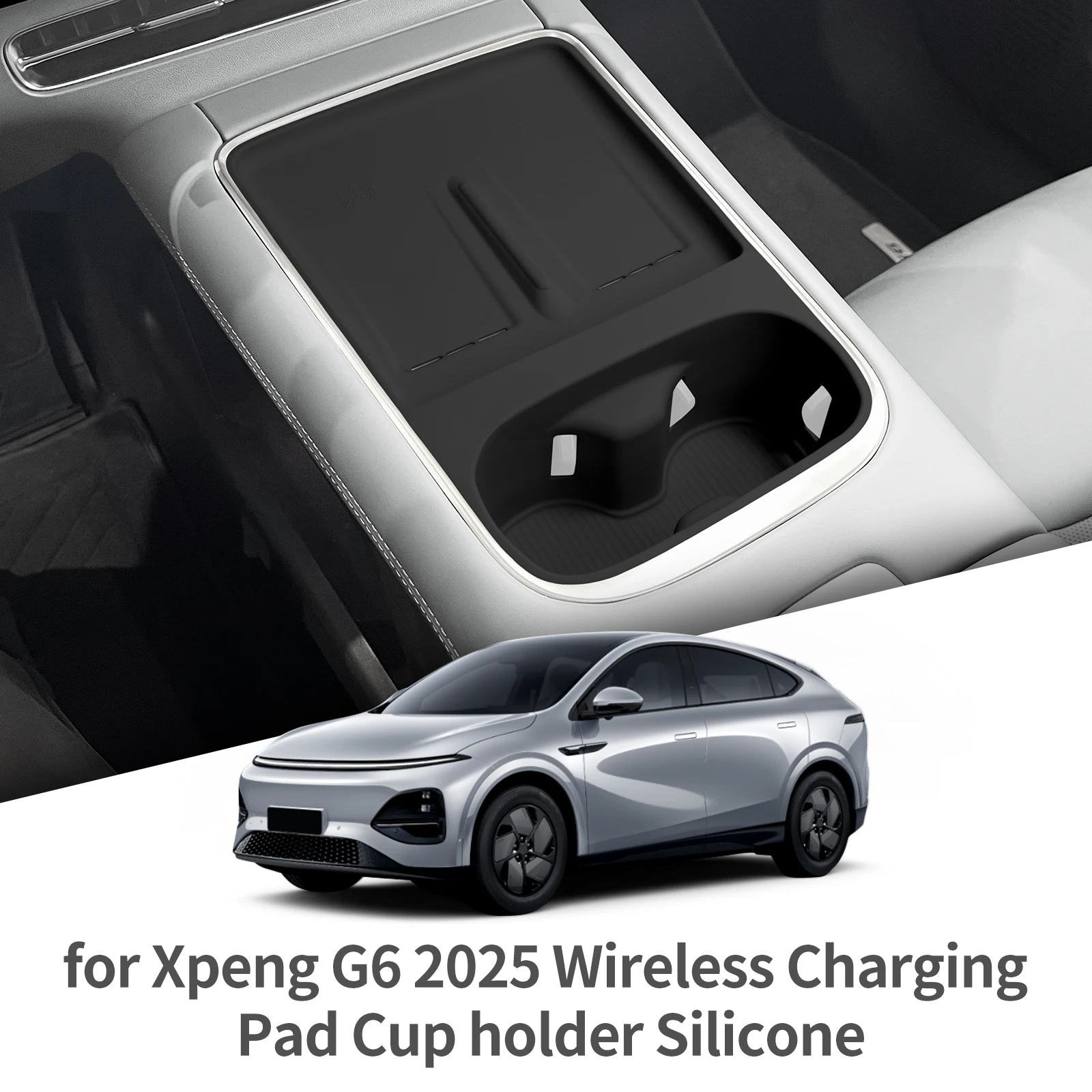 for Xpeng G6 2025 2026 Water Cup Holder With Phone Protective Pad Wireless Charging Mat Anti-slip Shock-Absorbing Accessories