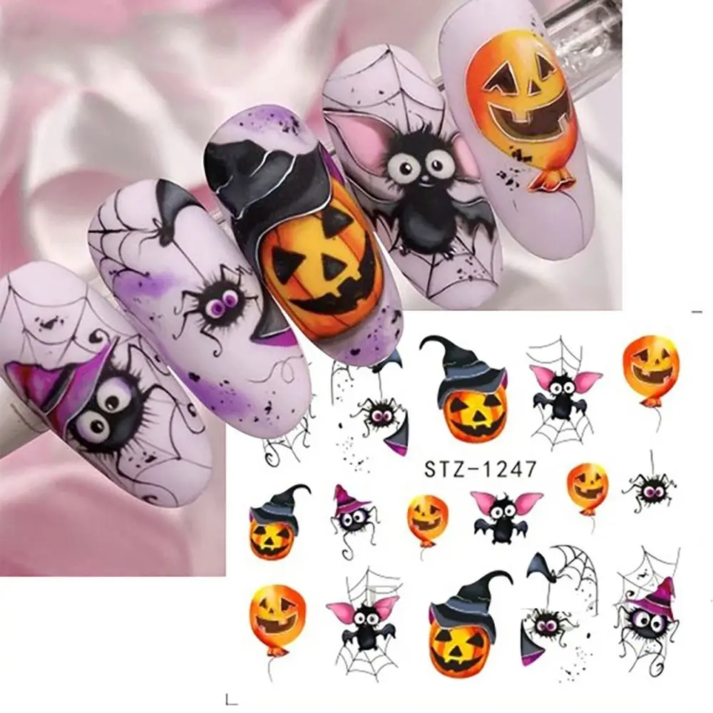 Halloween adesivos para nail art, decalques, web falsa, múmia, fantasma, decalques, acessórios