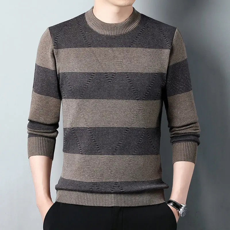 

2023 New Pullover Men Brand Clothing Autumn Winter Round Collar Slim Fit Sweater Men Casual Striped Pull Jumper Men A113