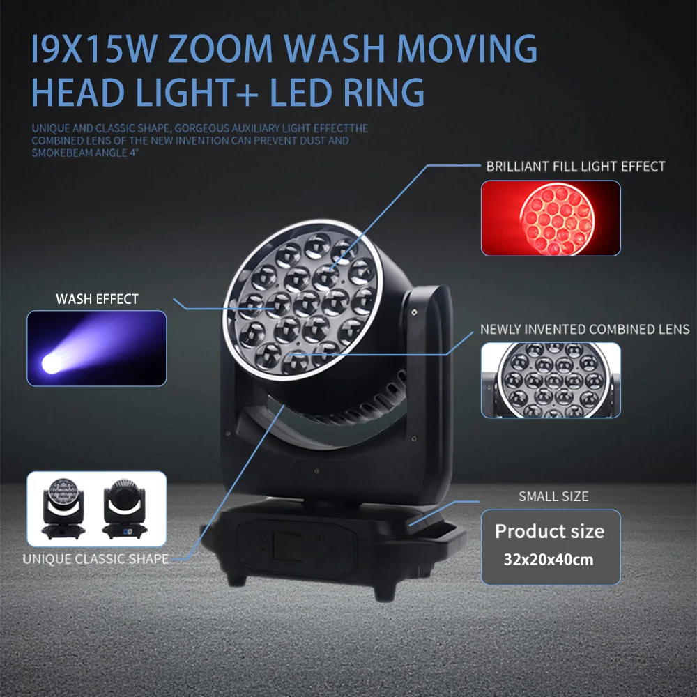 19X15W DJ Moving Head Zoom Wash Light DMX512 Rotating LED Beam Disco Party Lights RGBW Stage Effect For Nightclubs Event Concer