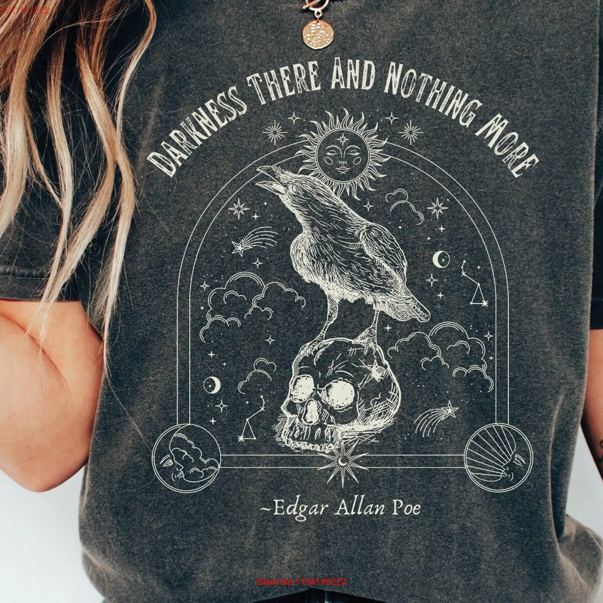 Edgar Allan Poe T Shirt Classic Raven Poem Literary Nevermore Literature Darkness There Bookish long or short sleeves