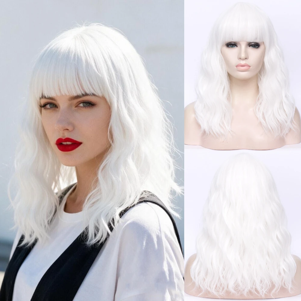 MSIWIGS Bobo kurze gewellte synthetische Cosplay-Perücken, Damen-Perücke mit Pony für Halloween-Party