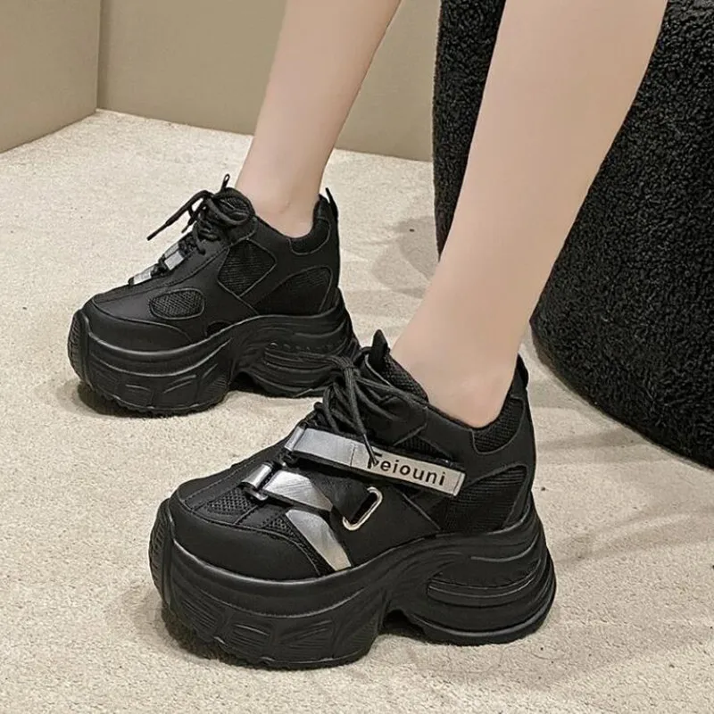 

New Fashion 10cm Women's Platform Dad Shoes Spring Summer Style Thick Bottom Heightening Cotton Mesh Breathable Casual Sneakers