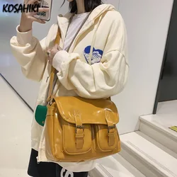 Kobiety jednokolorowa na co dzień Preppy Y2k estetyczne torebki japońskie modne proste torby Crossbody Streetwear moda Vintage torby na ramię