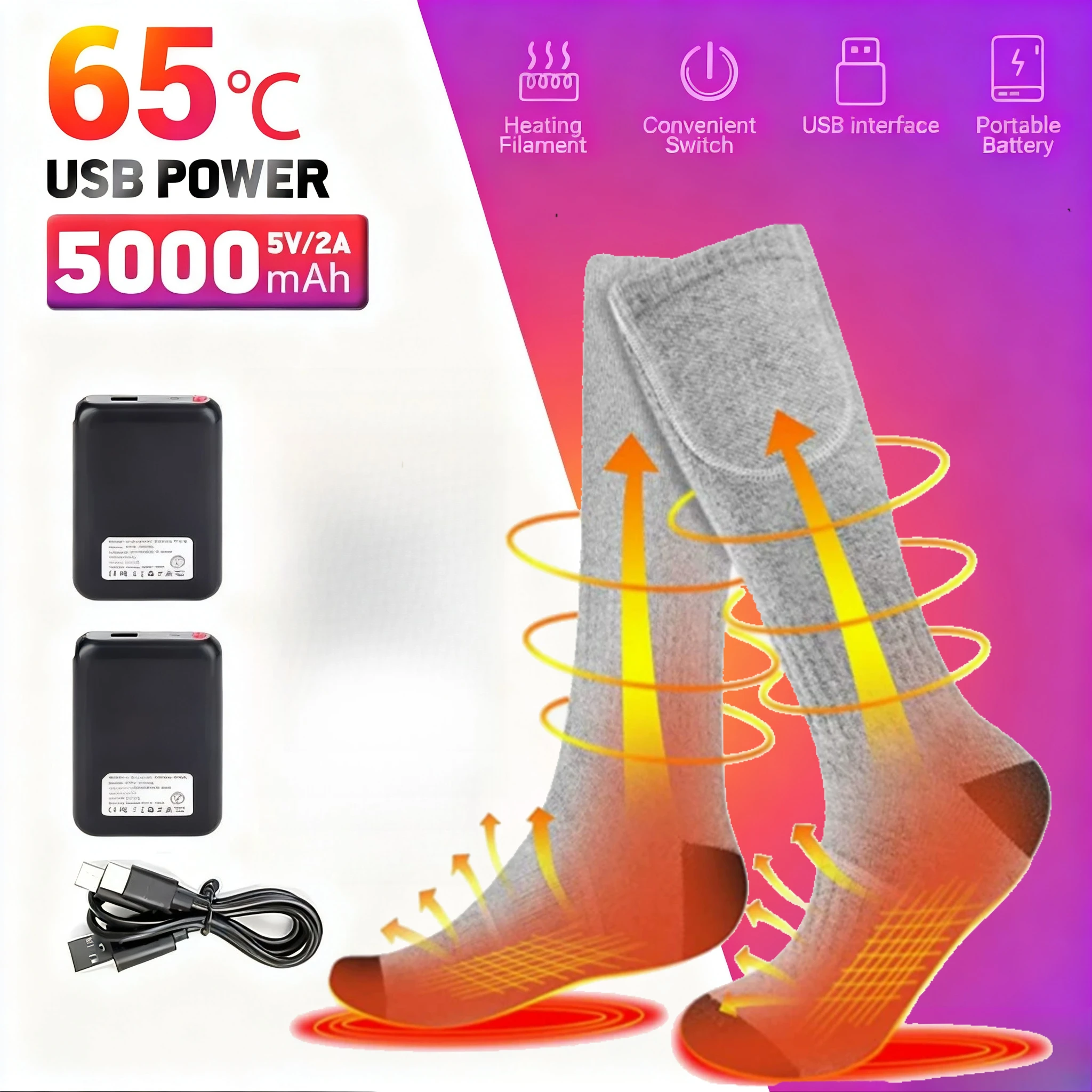 

Winter Heated Socks 5000mAh APP Control Electric Heating Ski Sports Thermal Foot Warmer
