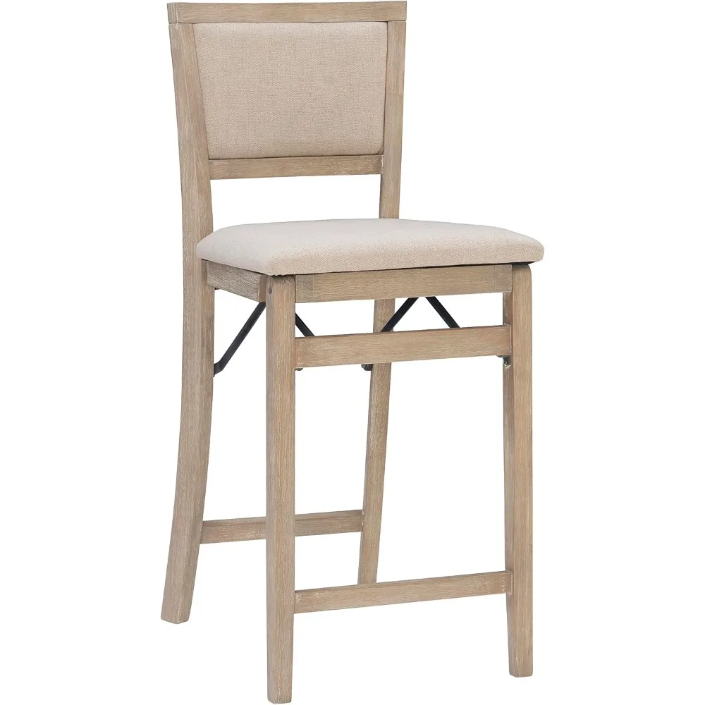 

Keira Natural Rustic Wooden Folding Counter Stool with Beige Upholstered Seat and Back