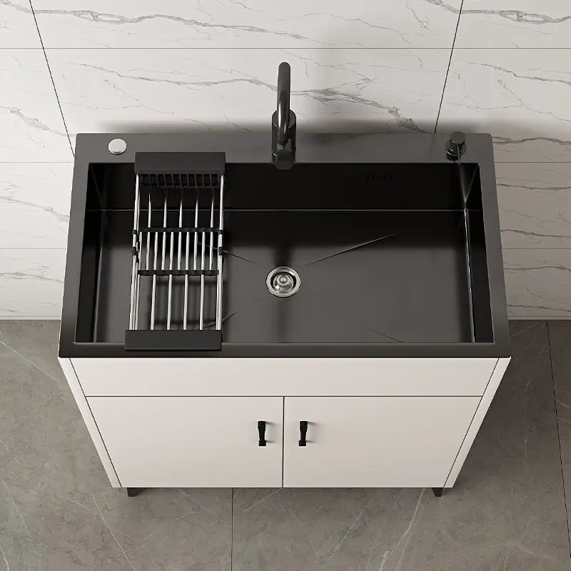 Kitchen Cabinet Stainless Steel Vegetable Wash Basin Sink Cabinet Single Double Sink With Faucet Office Wash Basin Integrated