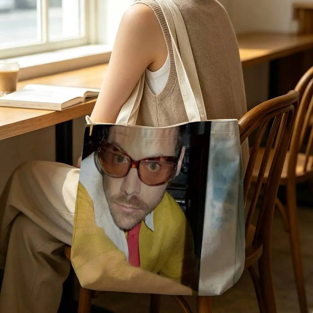 H-Harry S-Styles Kiss All the Time Tote Bag for Women Reusable Shopping Tote Bag Zippered Shoulder Bags Print