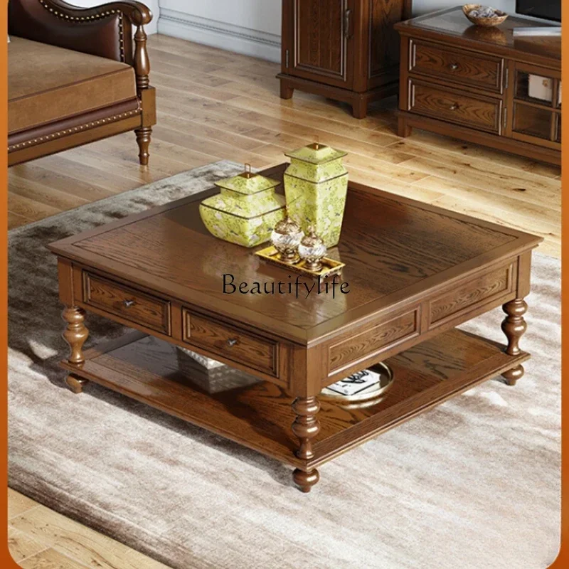 

American solid wood coffee table retro light luxury living room furniture locker