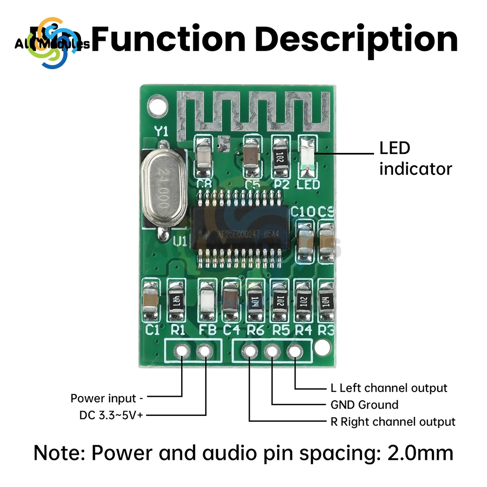 Мини-модуль аудиоресивера Bluetooth 5.4 2.0, двухканальная плата стерео декодирования для аудиосистем