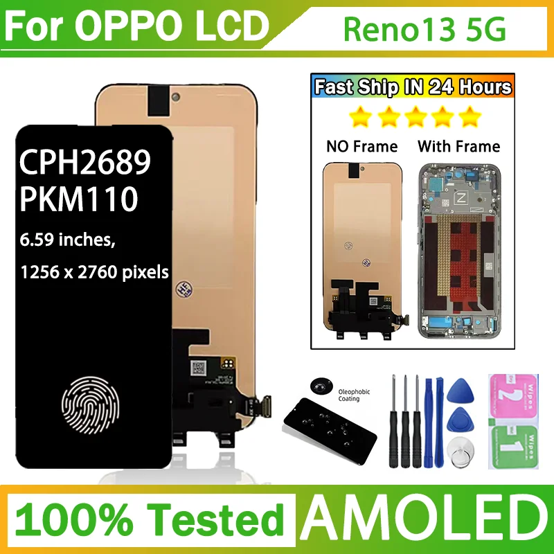 �y�Z�[�����z6.59�C���`AMOLED Oppo Reno13 Reno 13 5G�pLCD�f�B�X�v���C��ʃ^�b�`�f�W�^�C�U�[�A�Z���u��CPH2689 PKM110�f�B�X�v���C�i�t���[���t���j