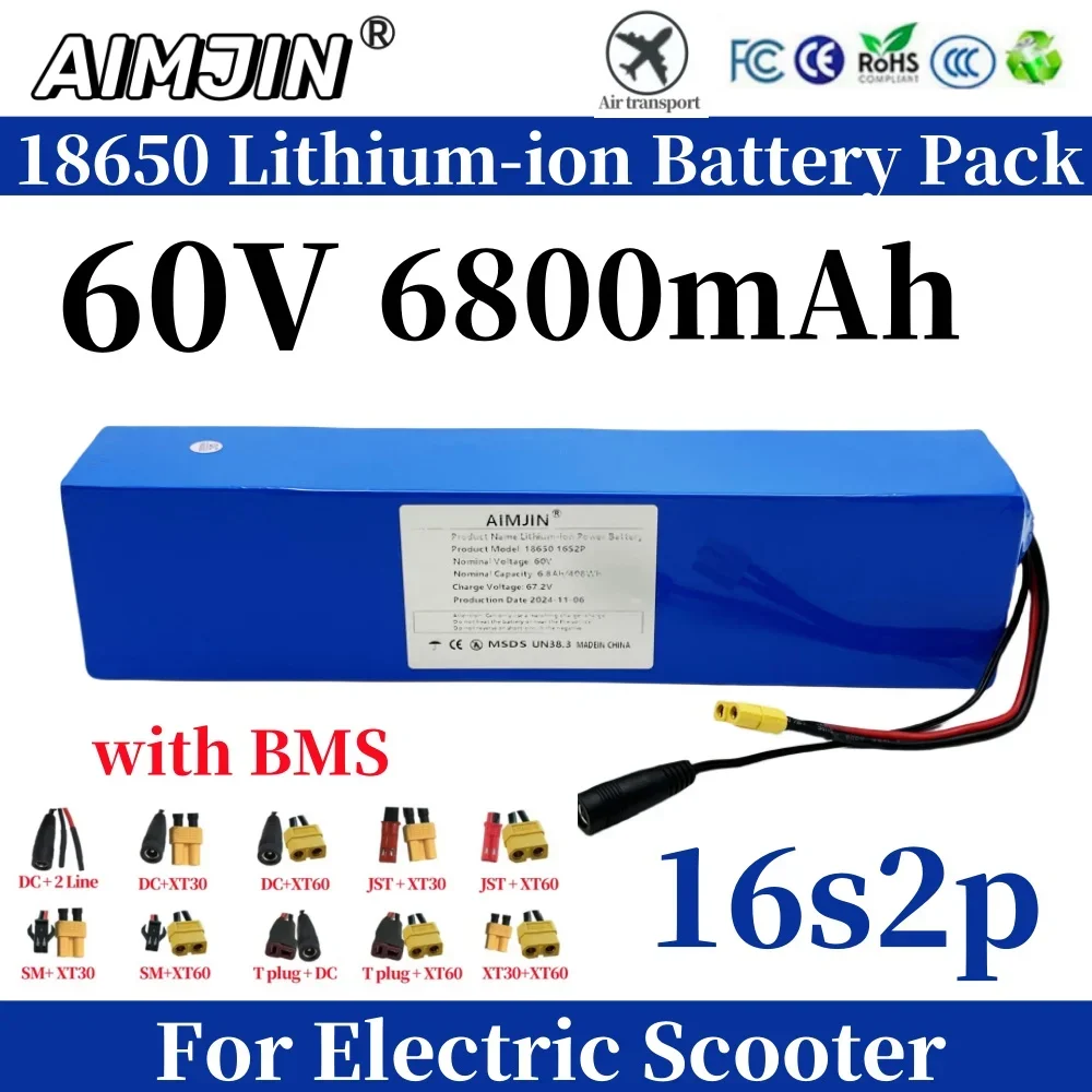 

18650 60V 6800mAh 16s2p Battery Pack is suitable for electric scooter refitting mountain bike Replace battery,with BMS