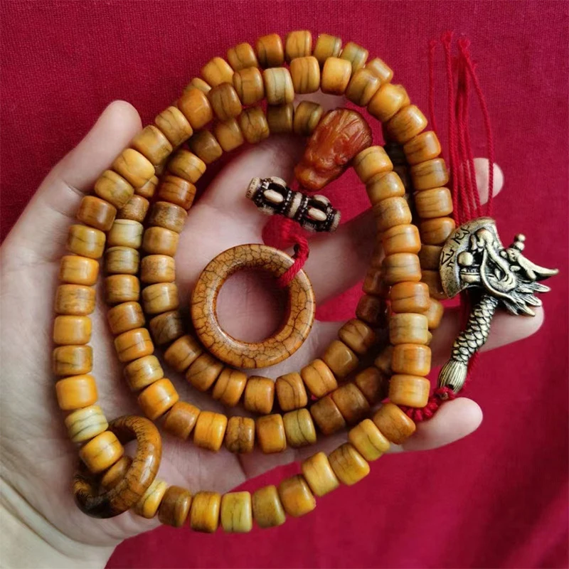 Vintage material - 10*8mm bracelet with dragon head three-way connector, diamond-shaped charm, running ring, and peace ring with