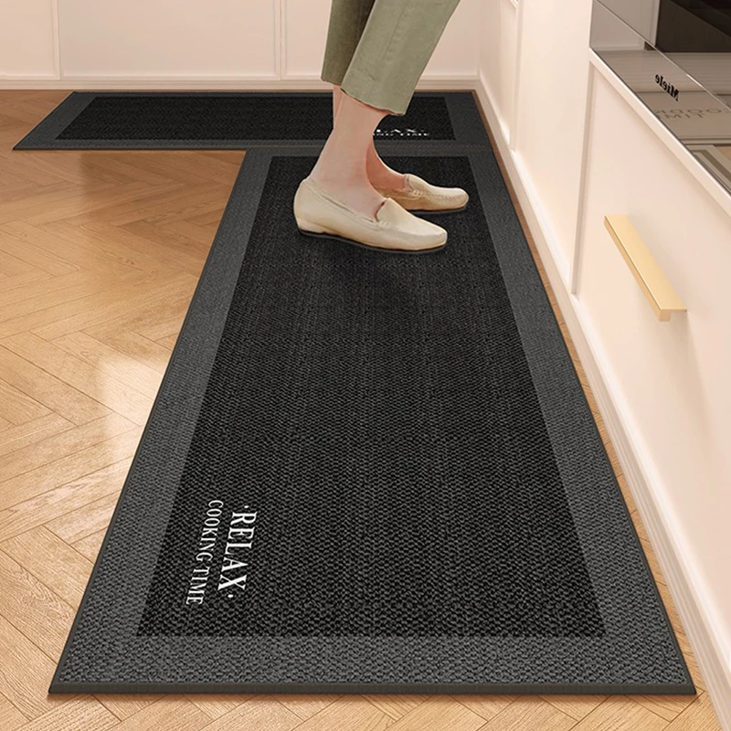 Floor Mat for Kitchen Non-slip Wear-resistant Waterproof Carpet Minimalist Black Line Letter Rug Long Size Home Decoration Mats