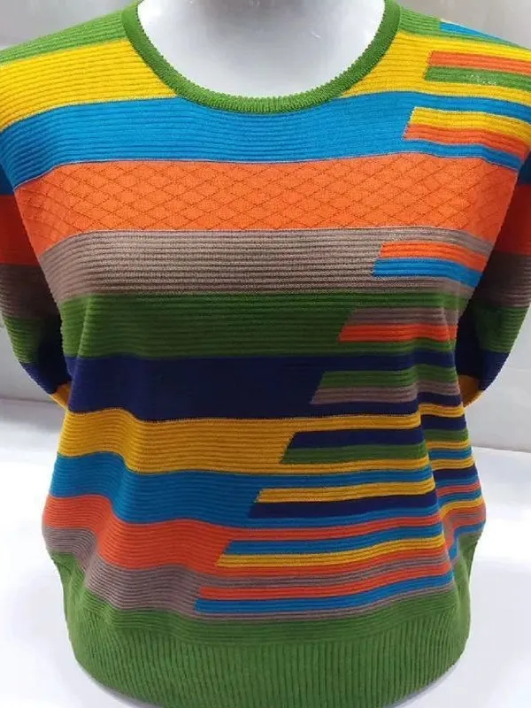 

Весенняя мода Mommy Base irt Свободный тонкий вязаный свитер в полоску среднего возраста и ly Sle круглый Ne ort Length