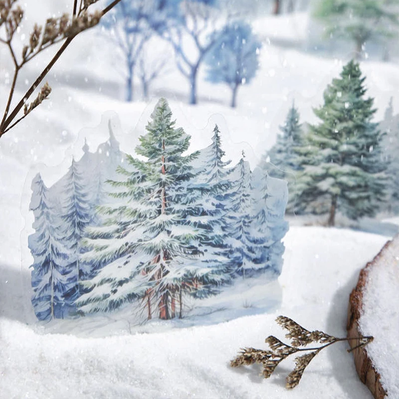 Mr. Paper 6Style 20Pcs/bag Winter Tree Landscaping PET Stickers DIY Handbook Scrapbook Photo Frame Calendar Decoration