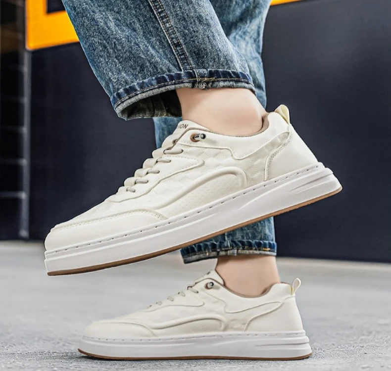 Neue, bequeme Herrenschuhe im lässigen Stil, vielseitige, dicke Sohlen, höhenvergrößernde weiße Schuhe, Sportschuhe – Detail 6