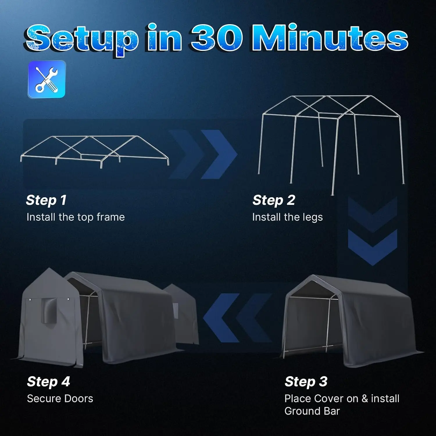 7x12 ft 2 Roll up Doors & Vents Outdoor Portable Storage Shelter Garage Tent Carport for Motorcycle ATV with Heavy Duty Metal Fr
