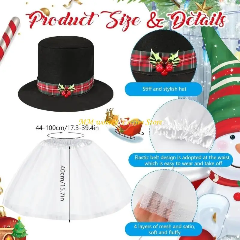 Q39C Winter Frosty Snowman Costume Acessórios com cartola, xale, nariz, luvas