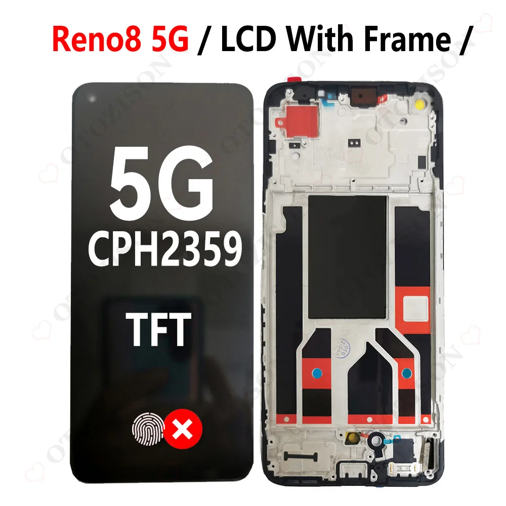 Display LCD Per Oppo Reno8 5G – Schermo Di Ricambio Da 6,4 Pollici, Touch Screen Digitalizzatore, Con Strumenti Di Riparazione, Nero (senza Impronta)