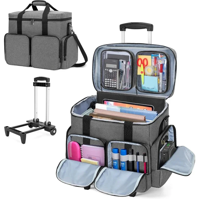 Rolling Teacher Tote Bag with Padded Laptop Compartment for up to 15.6 Inches Laptop, Wheeled Teacher Bag for Teaching