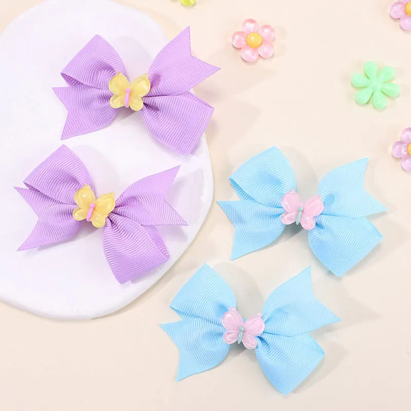 4 szt. Wstążkowe kokardki spinki do włosów dla dziewczynek ręcznie robione w jednolitym kolorze spinki do włosów z kokardkami dziecięce akcesoria do włosów
